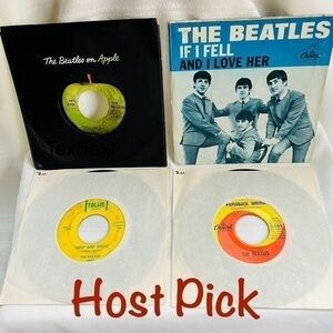 Vintage‎ Beatles 45’s FOUR records 2 Original Sleeves Tollie Capital Apple EUC